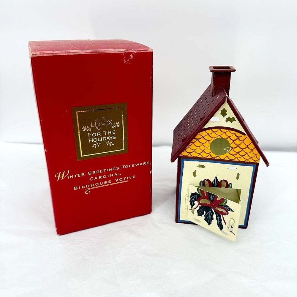 Lenox Winter Greetings Toleware Cardinal Birdhouse Votive Holder Holiday Decor